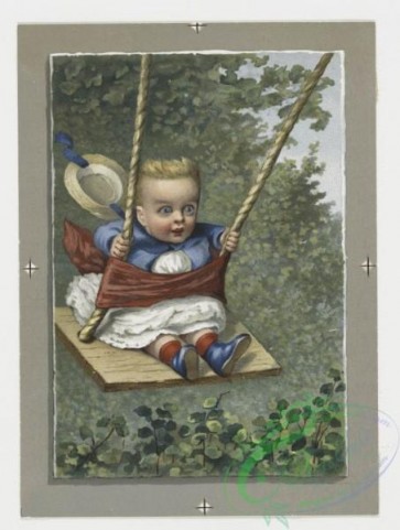 prang_cards_kids-00068 - 0455-Christmas and Easter cards depicting a lamb, a cross, butterflies, children, sleds, swings, dogs and birds 105952