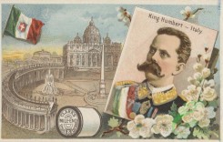 ephemera_advertising_trading_cards-00324 - 0324-King Humbert Italy, Portrait, Flag, Italian, Flowers [3000x1912]