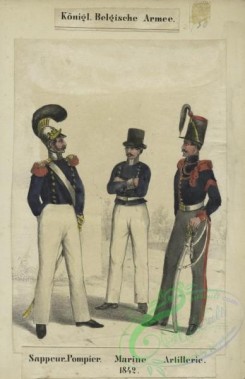 military_fashion-01002 - 106202-Belgium, 1833-1852-Koniglich Belgiche Armee. Sappeur-Pompier , Marine , Artillerie. 1842
