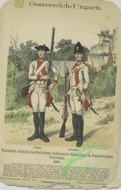 military_fashion-03365 - 105371-Austria, 1760-1770-Oesterreich-Ungarn. Furstlich Anhalt-Zerbst'sches Infanterie-Bataillon in Kaiserlichen Diensten, 1761. Fusilier, Grenadier
