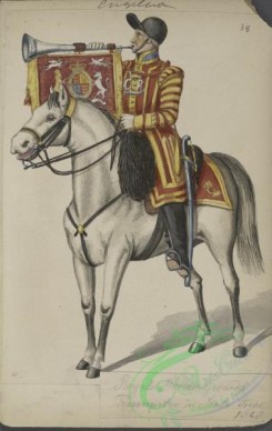 military_fashion-05280 - 200904-Great Britain, 1828, royal horse guads, trumpeter in state dress, horse rider, officer