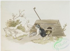 prang_cards_animals-00129 - 0893-Outlines for farm scene print depicting dog, geese, cows, chickens, and chicks 108156