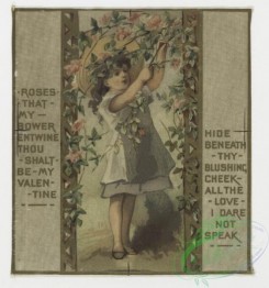 prang_cards_kids-00037 - 0267-Birthday and Valentine cards on satin, with text, depicting children, flowers, dewdrops, tears, an umbrella, a trellis, and a basket 104458