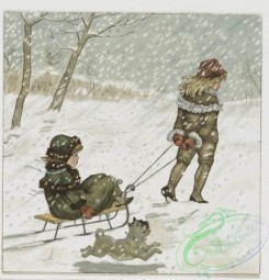 prang_cards_kids-00066 - 0447-Christmas and New Year cards depicting toys, children, sledding, profiles, holly, an umbrella, a river, birds and animals, including dogs, cats, a goa 105887