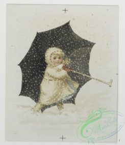 prang_cards_kids-00101 - 0701-Christmas cards depicting young girls, dolls, snow, umbrellas, a bed and a fireplace 107371