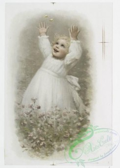 prang_cards_kids-00172 - 1098-Prints entitled 'budding life' and an untitled print, depicting a child in a flower patch catching butterflies and a girl jumping rope 100352