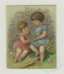 prang_cards_kids-00203 - 1394-Cigarette cards entitled 'between the acts & bravo' of Nellie Bingham and Bessie Darling , Trade cards depicting a deer, angels, flowers and acrobats 101577