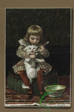 prang_cards_kids-00303 - 0243-Christmas and New Year cards depicting young girl feeding cat and dog, birds with birdhouse and flowers 104269