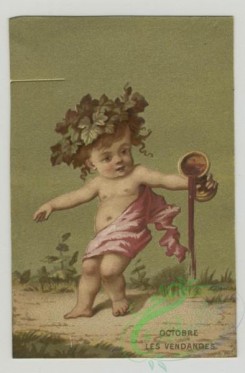 prang_cards_kids-00399 - 1476-Trade cards using months as themes depicting children-spilling wine, roasting chestnuts and with a large wooden clog , Cards depicting a girl- 101986