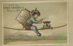 prang_cards_kids-00819 - 1643-Trade cards depicting children eating, carrying and cooking jars of meat in various locations-on a tightrope, ocean, mountains and beach 102791